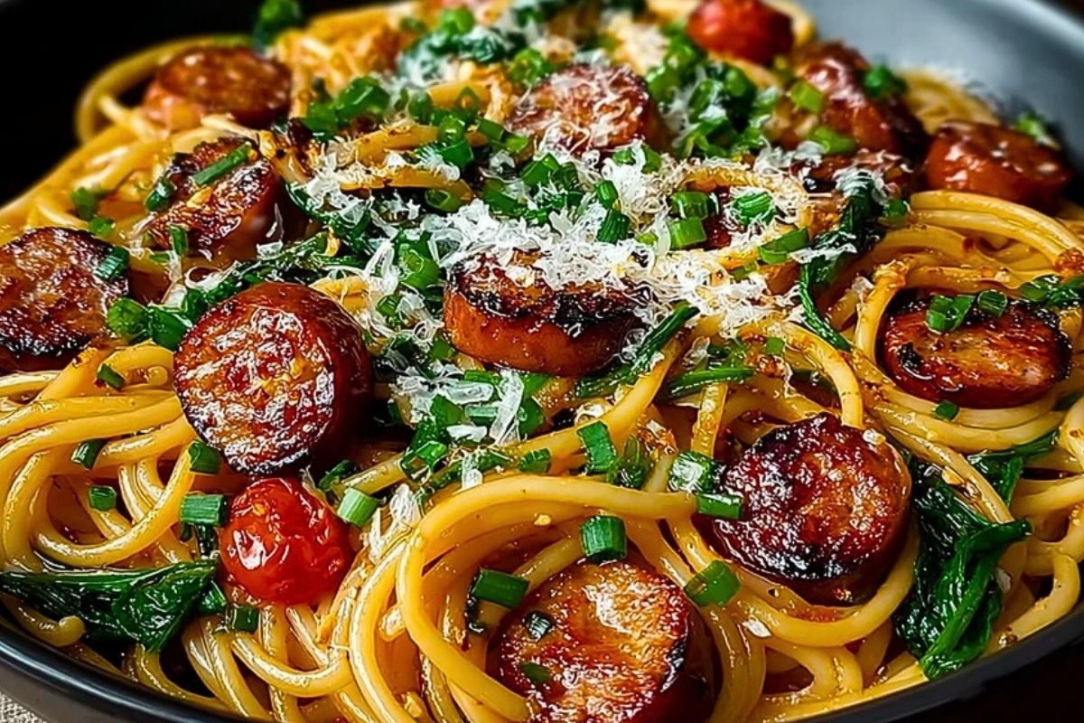 Sticky Honey Garlic Sausage Pasta